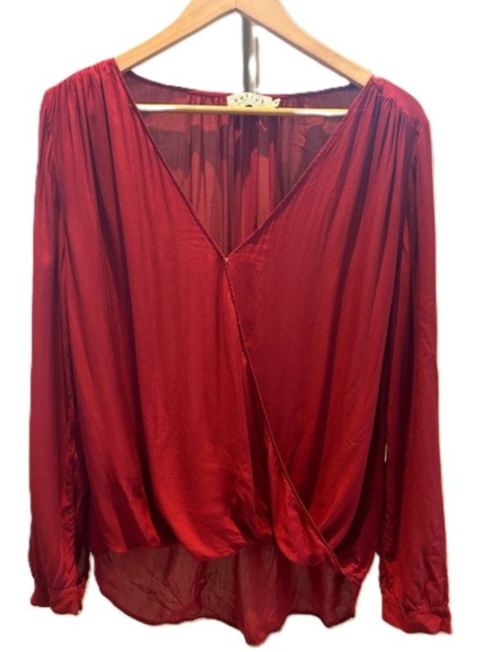 Velvet by Graham & Spencer Sheer Wrap Blouse Medium Burgundy Rayon
